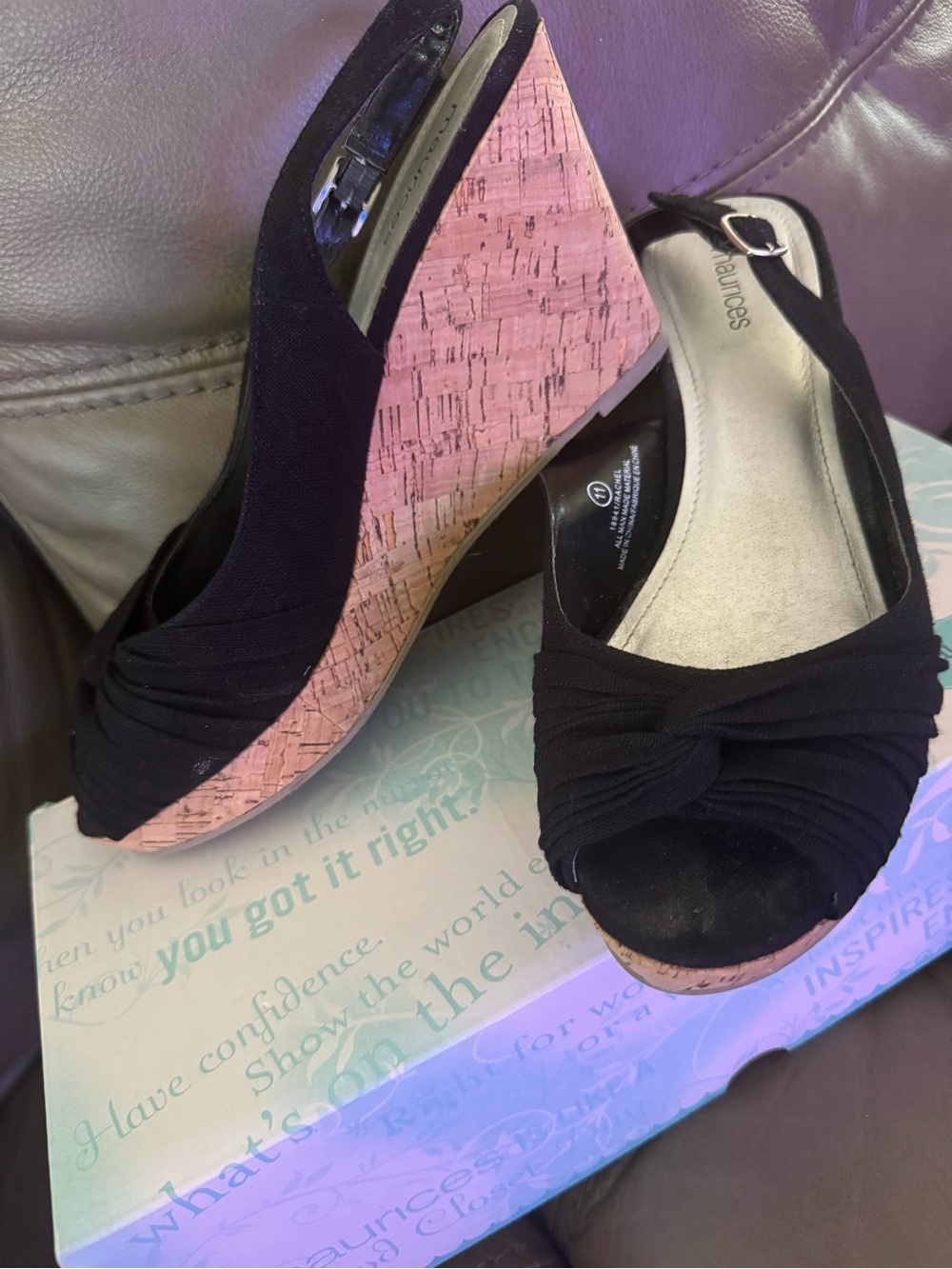 Dansko Black Slingback Wedges with Pink Cork Platform